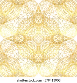  Ornamental lace  floral background. Vector seamless retro pattern. Light golden pattern. 