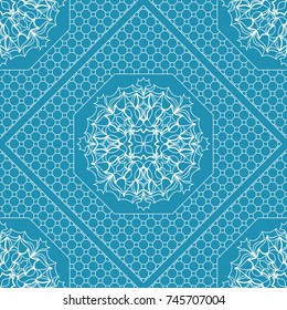 Ornamental Lace Flowers Seamless Pattern with hexogonall cell. vector illustration