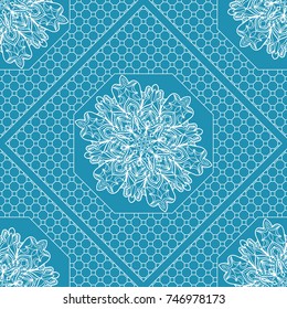 Ornamental Lace Flowers Seamless Pattern with hexogonall cell. vector illustration