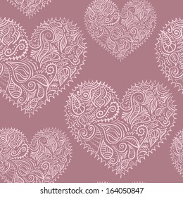 ornamental lace hearts vector seamless pattern added to swatches