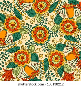 Ornamental lace pattern with abstract flowers and leaves on light background
