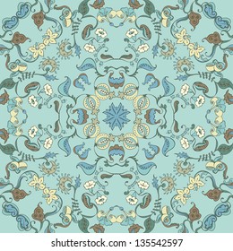 Ornamental Lace Pattern, circle background with many details, looks like crocheting handmade lace, seamless texture