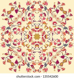 Ornamental Lace Pattern, circle background with many details, looks like crocheting handmade lace, seamless texture