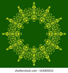 Ornamental lace pattern, circle background with many details, looks like crocheting handmade lace.