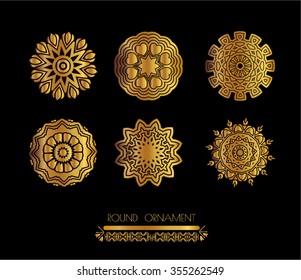 Ornamental lace pattern for wedding invitations and greeting cards.  Vintage gold vector circle frame