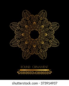 Ornamental lace pattern for wedding invitations and greeting cards. Vintage gold round pattern set. Vintage gold background. Ornamental gold circle frame