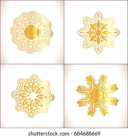 Ornamental lace pattern for wedding invitations and greeting cards. Vintage gold round pattern set. 