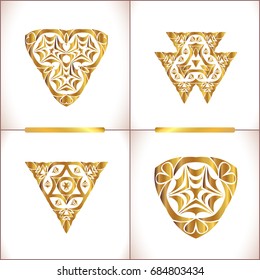 Ornamental lace pattern for wedding invitations and greeting cards. Vintage gold round pattern set. 