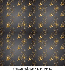 Ornamental lace tracery. Golden ornate illustration for wallpaper. Vintage design element in Eastern style. Vector seamless pattern with floral ornament. Traditional arabic decor on gray colors.