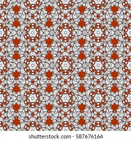 Ornamental lace tracery. Golden ornate illustration for wallpaper. Vintage design element in Eastern style. Vector seamless pattern with floral ornament. Traditional arabic decor on brown background.