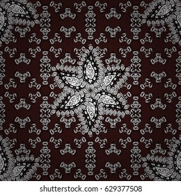 Ornamental lace tracery. Vintage design element in Eastern style. Vector ornamental pattern with floral ornament. White ornate illustration for wallpaper. Traditional arabic decor on brown background.
