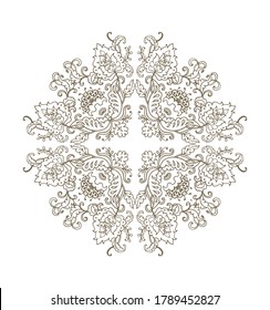Ornamental laced floral rosette,  mandala on white background