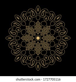 Ornamental laced golden snowflake,  rosette,  mandala on dark background