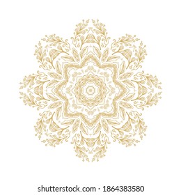 Ornamental laced golden snowflake,  rosette,  mandala on white background