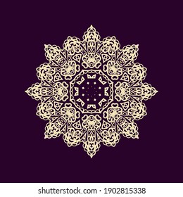 Ornamental laced golden snowflake,  rosette,  mandala on dark background