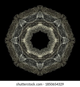 Ornamental laced  snowflake,  rosette,  mandala on dark background