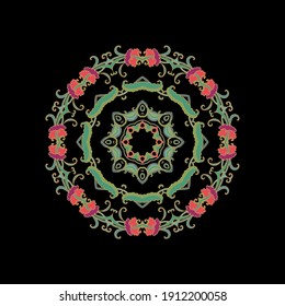 Copo de nieve ornamental lacado, rosette, mandala sobre fondo oscuro