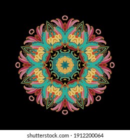 Ornamental laced snowflake,  rosette,  mandala on dark  background