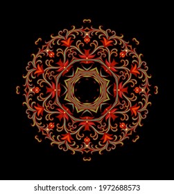 Ornamental laced snowflake,  rosette,  mandala on dark  background