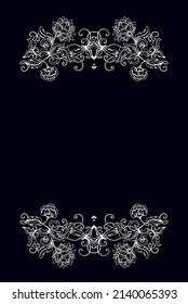 Ornamental  laced vector floral composition, flourish vignette, rounded frame, rosette, mandala on dark background