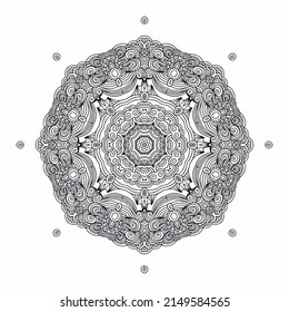 Composición floral de vectores lacados ornamentales, viñeta floreciente, rosette, mandala sobre fondo blanco