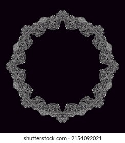 Ornamental  laced vector floral composition, flourish vignette, rounded frame, rosette, mandala on dark background