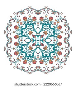 Ornamental  laced vector floral composition, flourish vignette, rosette, mandala on white background