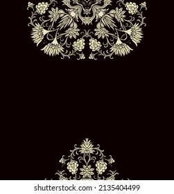 Ornamental laced  vector frame decor, stylized flourish vignette, on black background