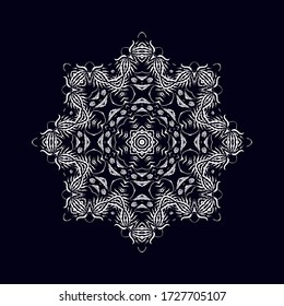 Weiße Schneeflocke, Rosette, Mandala auf dunklem Hintergrund