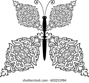 Ornamental lacy decorative element for design. Stylized vector butterfly.