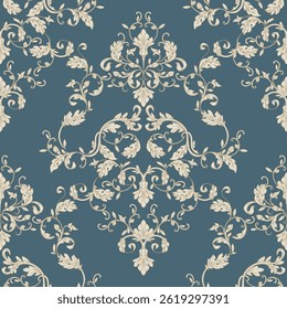 Ornamental leaf pattern on blue background.