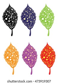 Ornamental leaf silhouette with dots pattern illustration.
