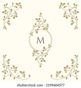 Ornamental leafy monogram frame. Decorative corners. Classic decorative element.