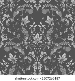 Ornamental leafy pattern.Floral monochrome background.