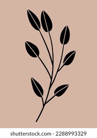 Ornamental leaves black silhouette. Motif in Scandinavian style set. Ethnic flat illustration in black.