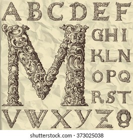 ornamental letter alphabet / vintage/ vector illustration