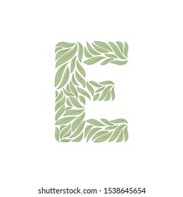 Ornamental letter E isolated on white background on white. Vector illustration