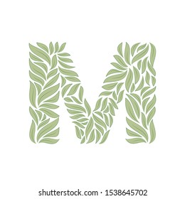 Ornamental letter M isolated on white background on white. Vector illustration