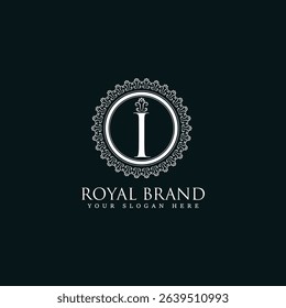 Ornamental Letter I Monogram Logo Design with Luxury Vintage Frame for Premium Royal Branding
