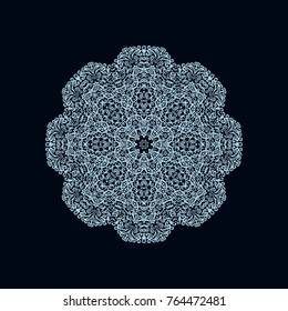 Ornamental light blue vector rosette on black background