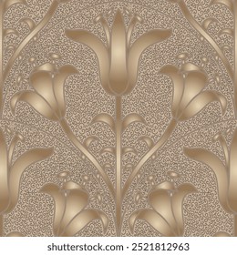 Ornamental lily, hand drawn flowers. Seamless floral pattern-422.