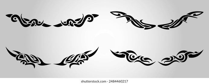 ornamental line art fire  tribal tattoo wings set
