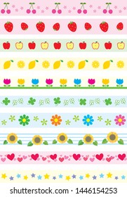 Ornamental line set of the fruits and the flower, the heart,star