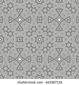 Ornamental linear pattern. Detailed vector illustration. Seamless black and white texture. Mandala design element. 
