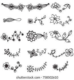 Ornamental lines and stripes doodle border of free hand drawing flower sketch vector