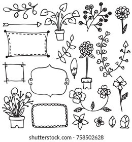 Ornamental lines and stripes doodle border of free hand drawing flower sketch vector