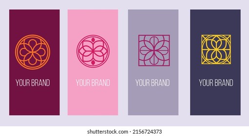 Ornamental logo design, retro vector, floral logo design, geometric set 
