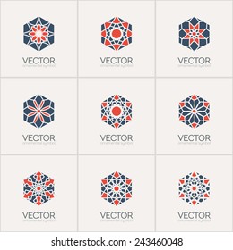 Ornamental logo template set. Vector hexagon symbols