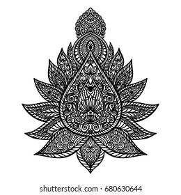 Ornamental lotus flower. Hand drawn vector ornament. Islam, Arabic, Indian style. Pattern for coloring book. 