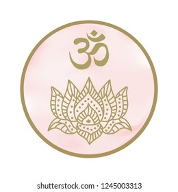 ornamental lotus flower with OM symbol, logo icon
